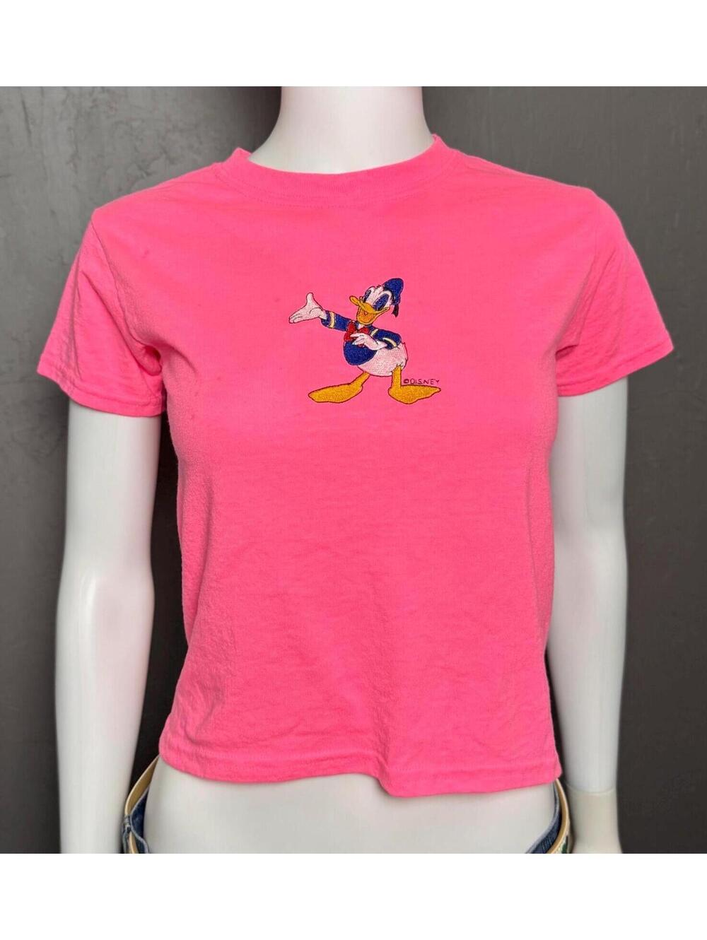 Vintage Donald Duck Embroidered Cropped Baby-T Neon Pink XS-S